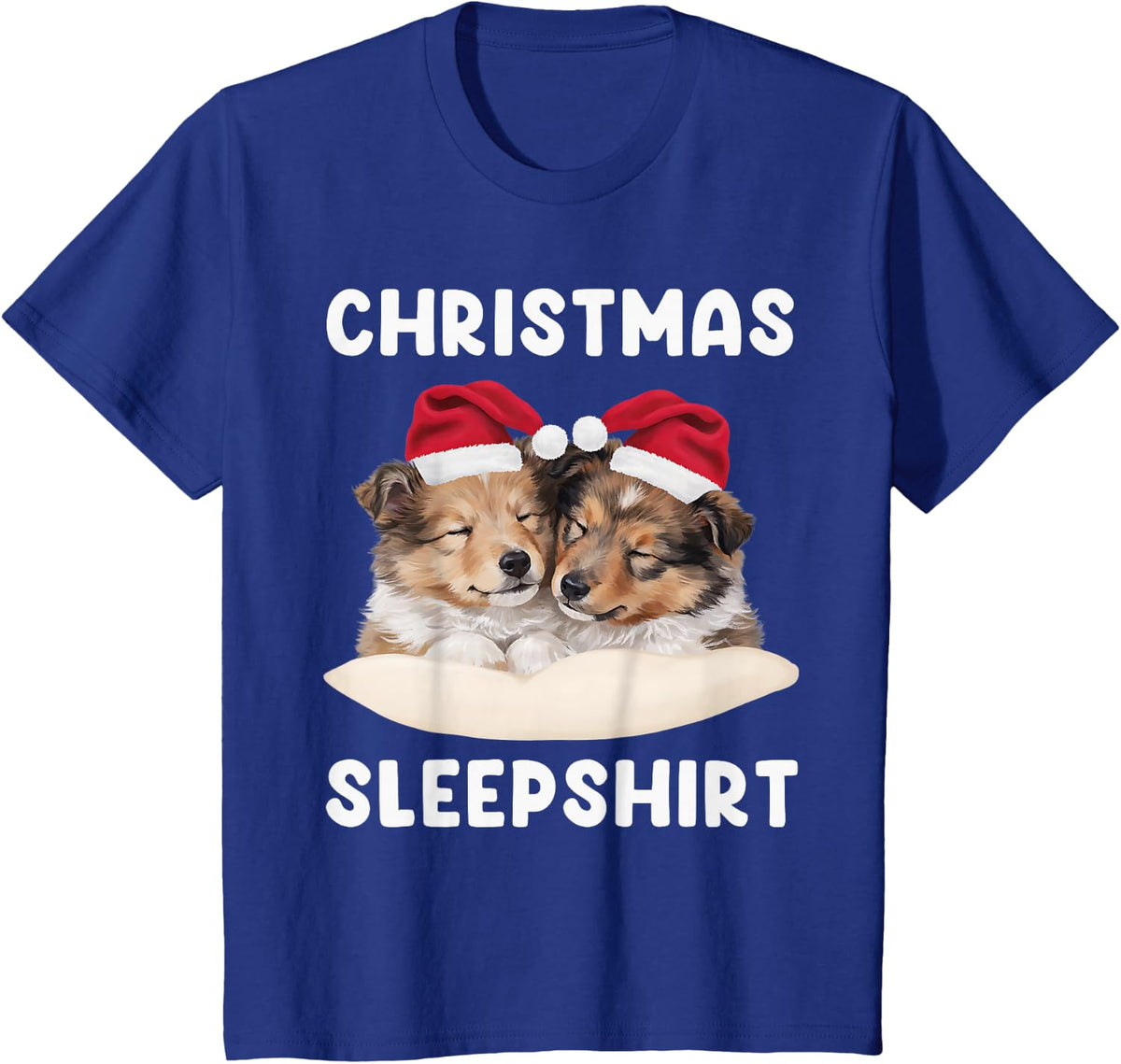 Sheltie Christmas Sleepshirt Sleepy Dogs Santa Hat Nap T-Shirt - Royal Blue