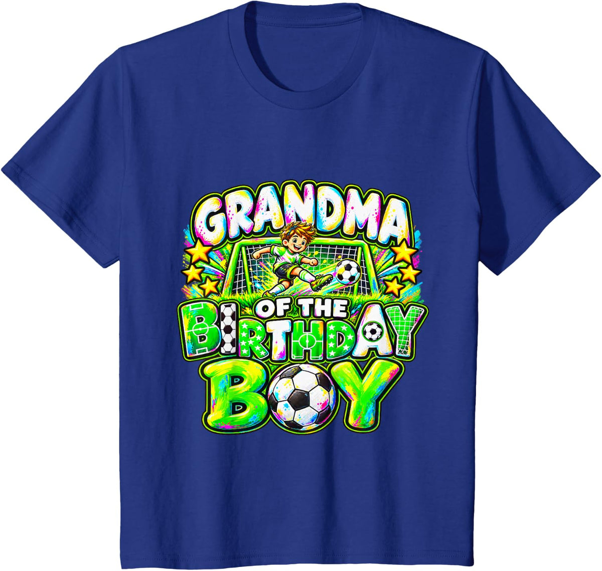 Grandma of The Birthday Boy Soccer Player Colorful T-Shirt - Royal Blue