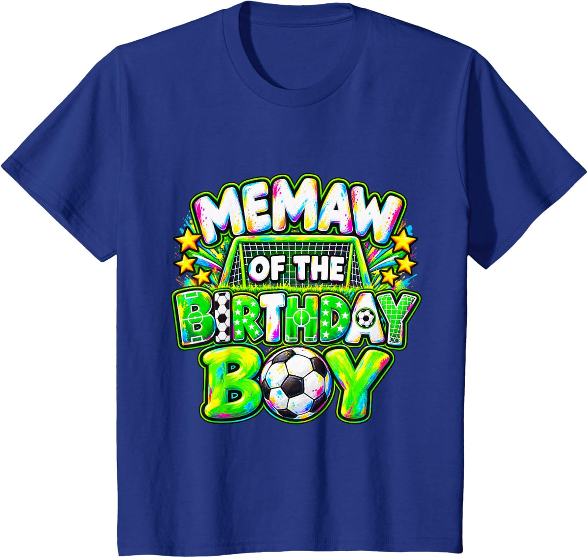 Memaw of The Birthday Boy Soccer Ball Colorful T-Shirt - Royal Blue