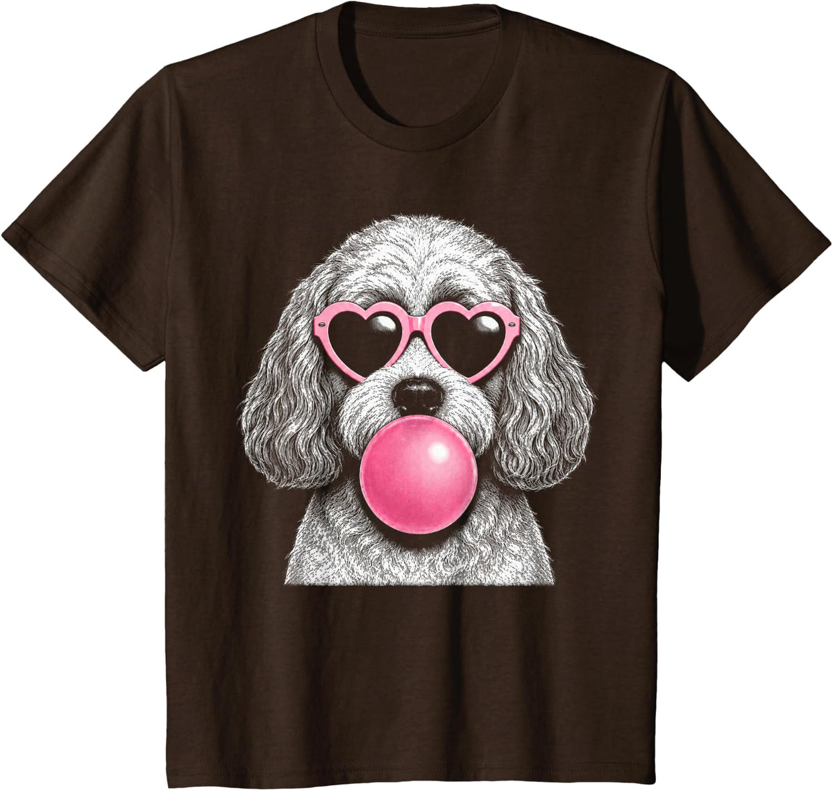 Cavapoo Pink Heart Sunglasses Funny Bubble Gum T-Shirt - Brown