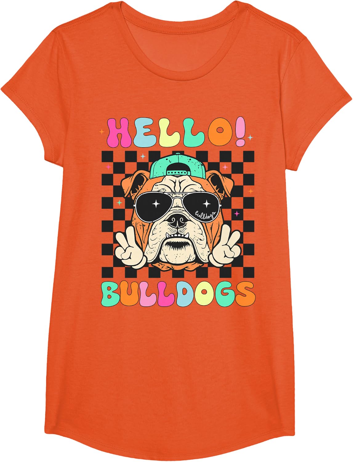Hello First Second Third Grade Bulldogs School Teachers Kids T-Shirt - Girls Orange