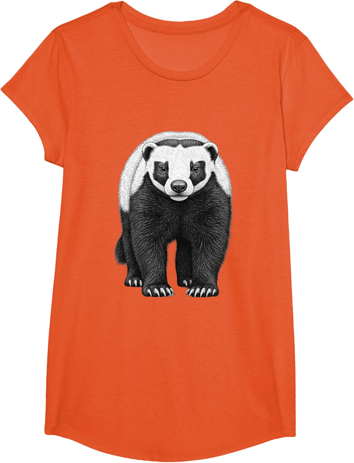 Eurasian Badger Wildlife Nature Lover Realistic Pencil Art T-Shirt - Girls Orange