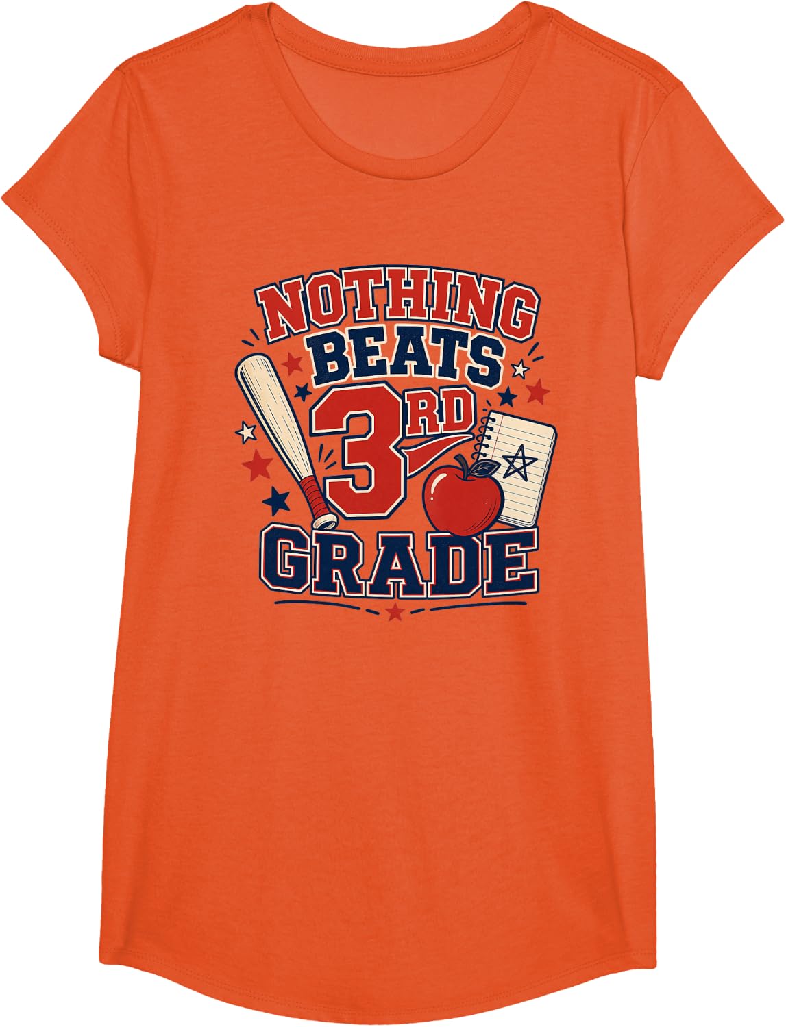 Nothing Beats 3rd Grade Baseball Back to School Boys Girls T-Shirt - Girls Orange