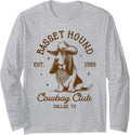 Basset Mom Basset Hound Lover Basset Hound Cowboys Club Long Sleeve T-Shirt - Adult Unisex Heather Grey