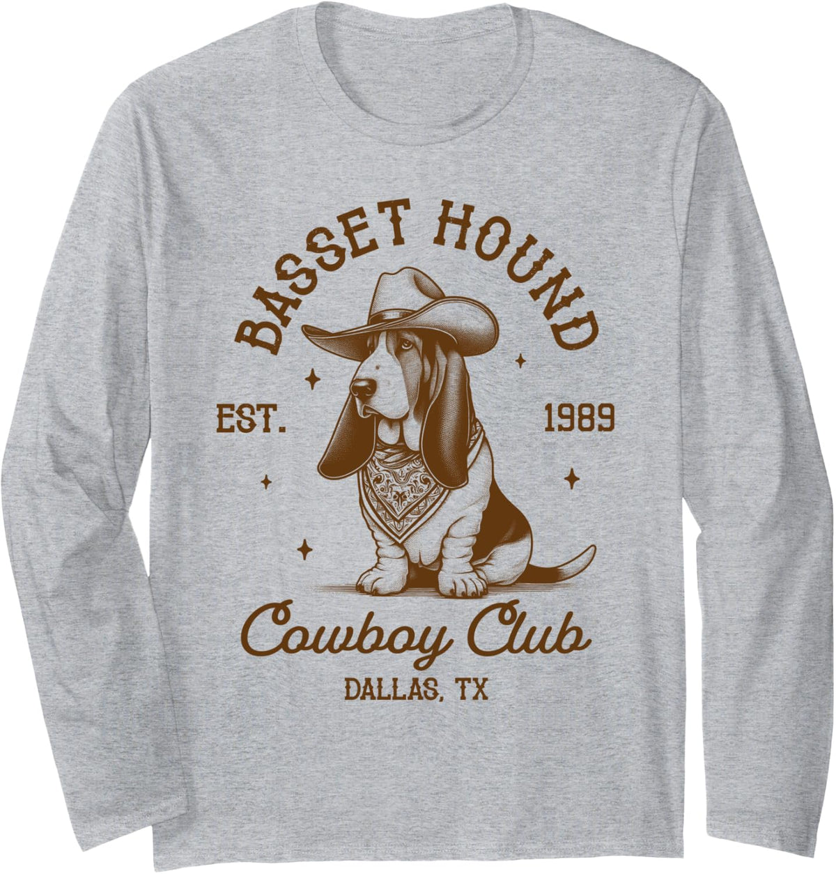 Basset Mom Basset Hound Lover Basset Hound Cowboys Club Long Sleeve T-Shirt - Adult Unisex Heather Grey