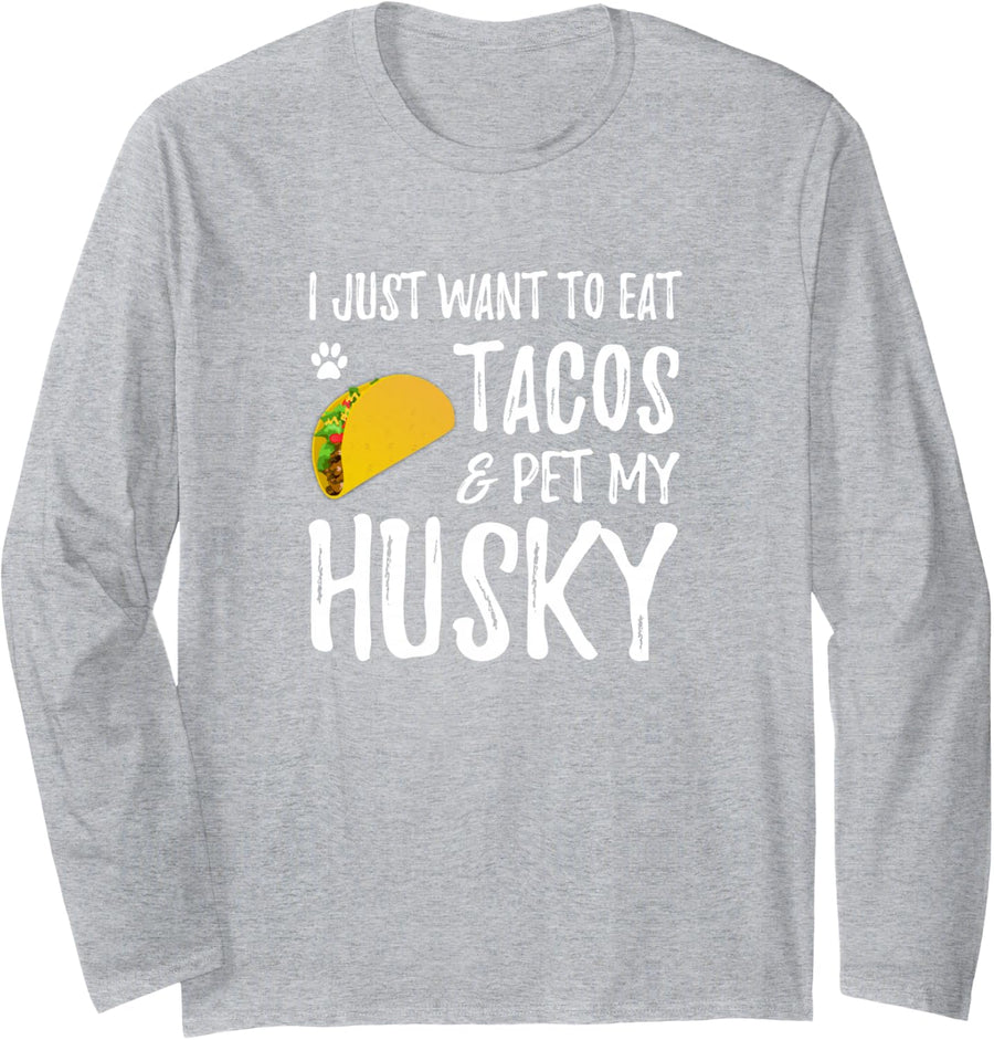 Cinco de Mayo Shirt for Taco Lover Husky Dog Mom Gift Idea Long Sleeve T-Shirt - Adult Unisex Heather Grey