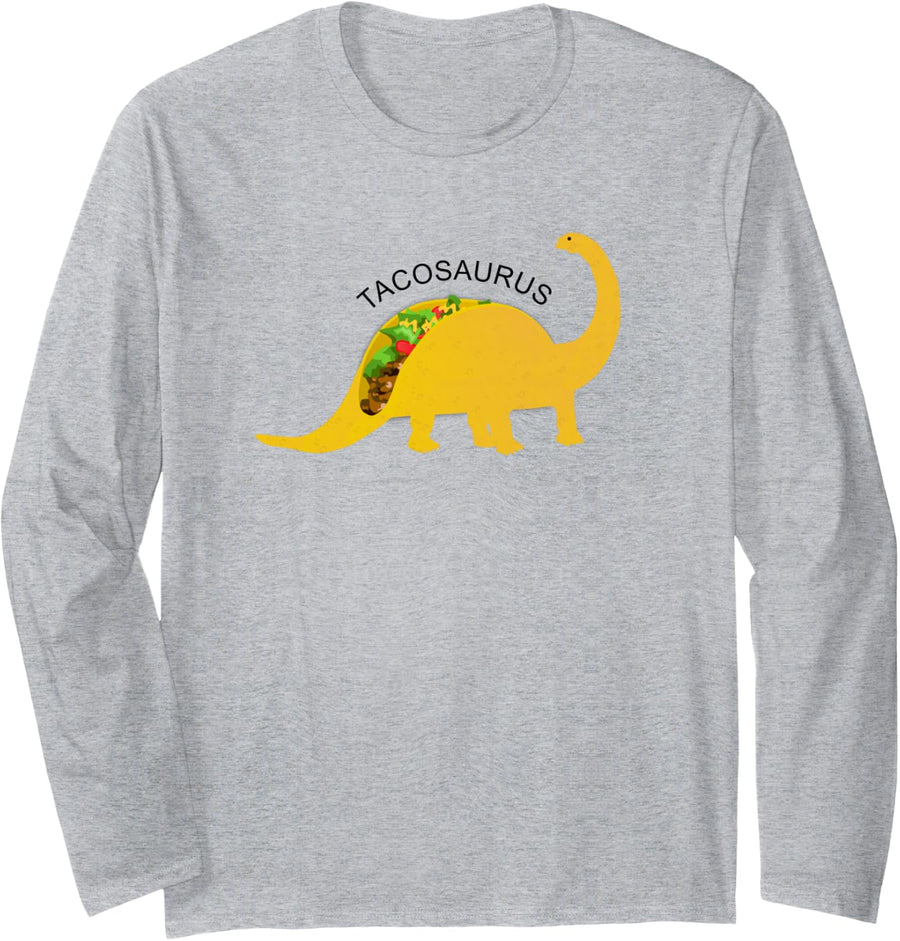 Tacosaurus - Funny Taco Dinosaur for Foodies & Dino Fans Long Sleeve T-Shirt - Adult Unisex Heather Grey