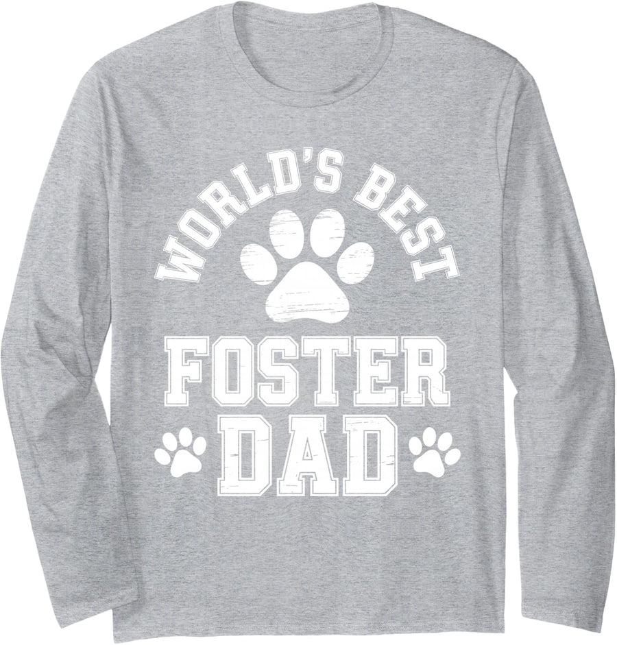 Foster Dog Dad Art for Men Boys Dad Puppy Rescue Dog Dad Long Sleeve T-Shirt - Adult Unisex Heather Grey