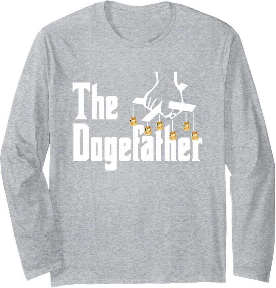 Funny The Dogefather Dogecoin to The Moon Crypto Currency Long Sleeve T-Shirt - Adult Unisex Heather Grey