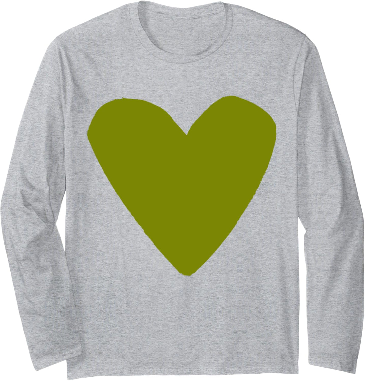 Love Heart Shape Olive Long Sleeve T-Shirt - Adult Unisex Heather Grey