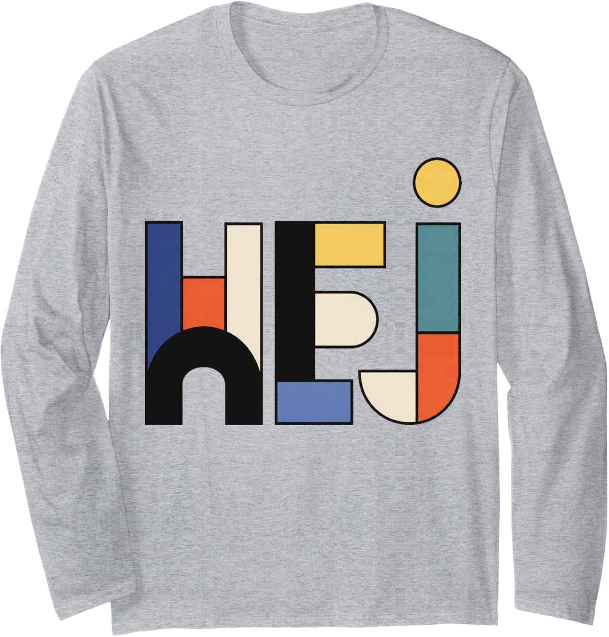 HEJ Abstract Geometric Block Typography Long Sleeve T-Shirt - Adult Unisex Heather Grey