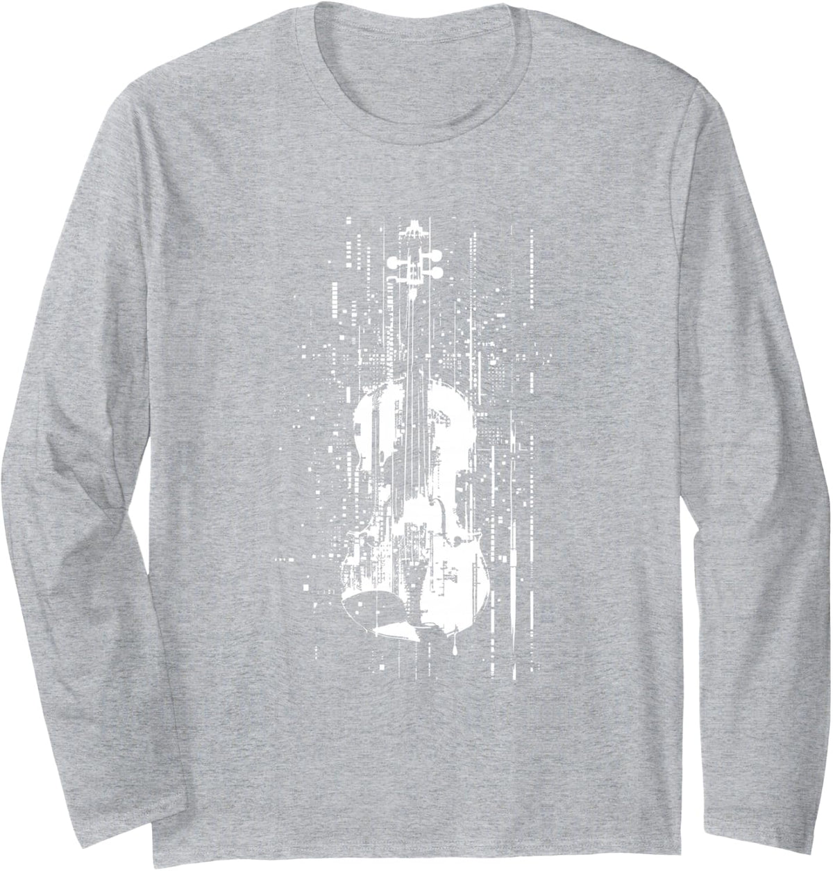 Violin Pixel Graphic Cello Music School Long Sleeve T-Shirt - Adult Unisex Heather Grey