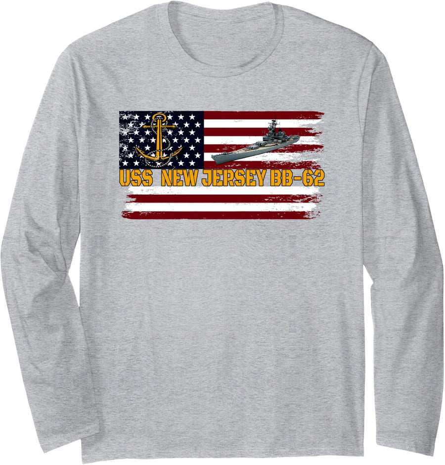 USS New Jersey BB-62 WW2 Battleship Warship Veteran Father's Long Sleeve T-Shirt - Adult Unisex Heather Grey