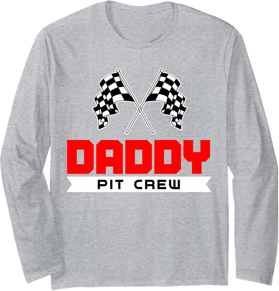 Daddy Pit Crew Funny Birthday Racing Car Race Dad Men Gift Long Sleeve T-Shirt - Adult Unisex Heather Grey