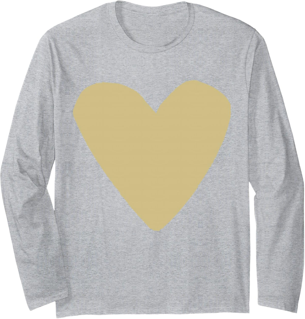 Love Heart Shape Khaki Long Sleeve T-Shirt - Adult Unisex Heather Grey