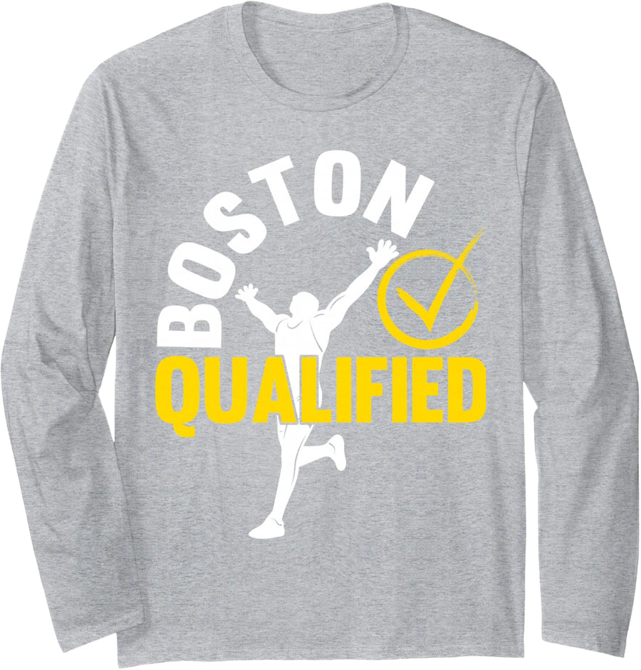 Boston Qualifier Proud Marathon Running Long Sleeve T-Shirt - Adult Unisex Heather Grey