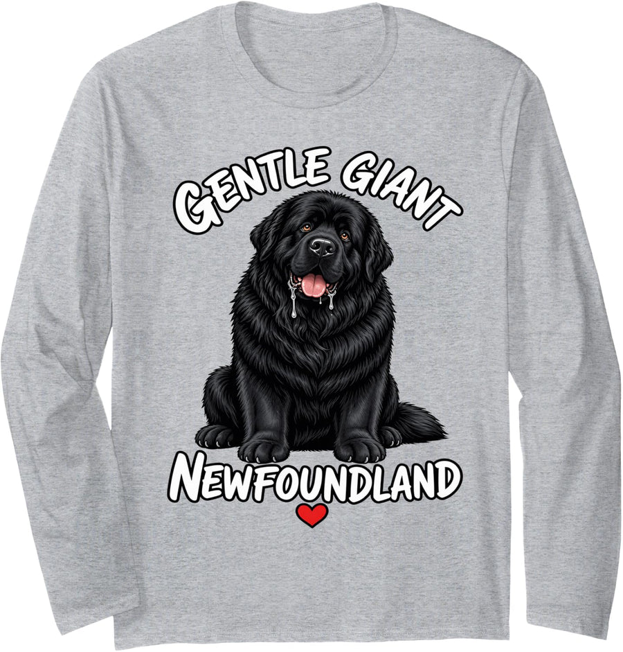 Gentle Giant Newfoundland Dog Lover Long Sleeve T-Shirt - Adult Unisex Heather Grey
