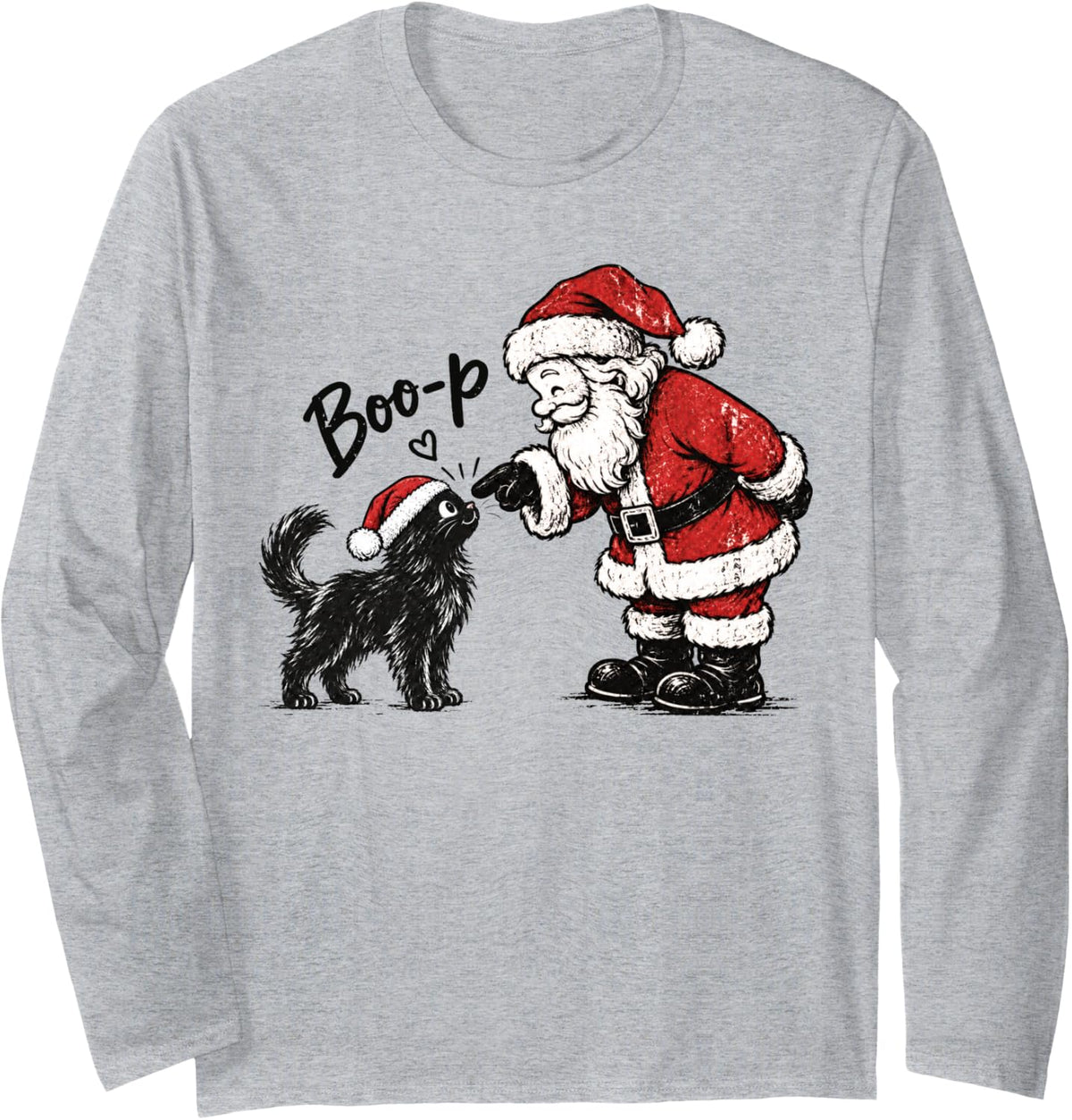 Christmas Boo-p Santa Hand Boop Black Cat Christmas Cat Mom Long Sleeve T-Shirt - Adult Unisex Heather Grey