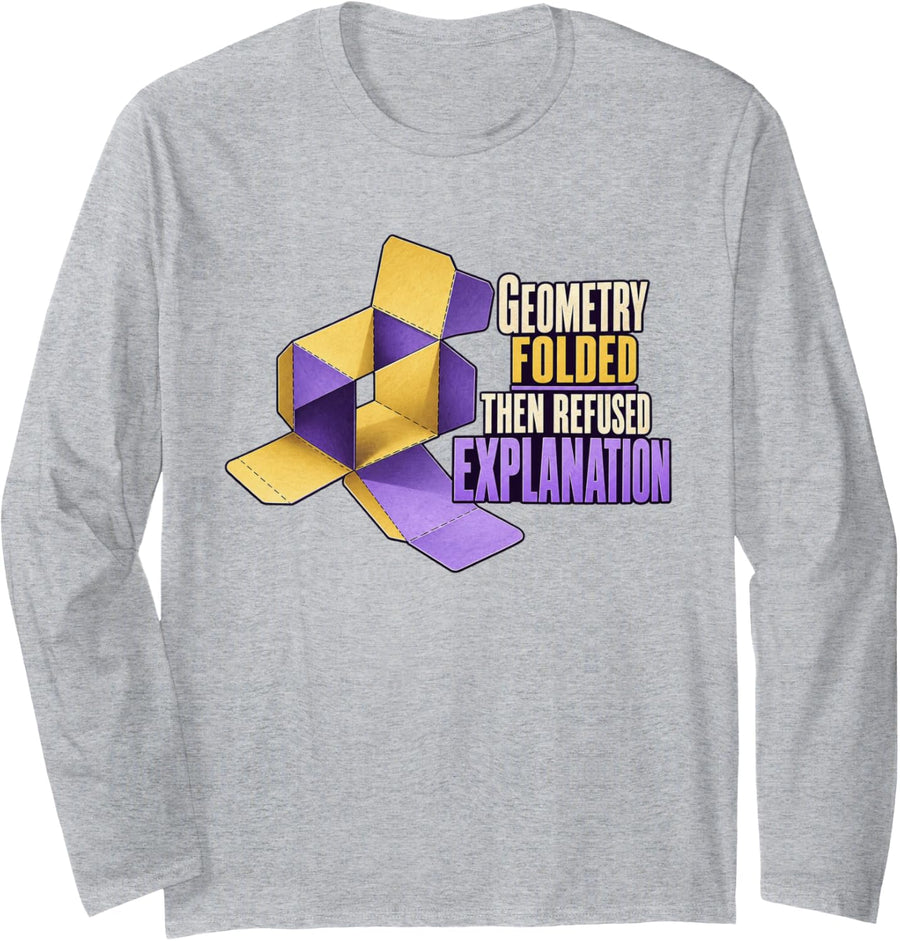 Geometry Folded Then Refused Explanation Optical Illusion Long Sleeve T-Shirt - Adult Unisex Heather Grey