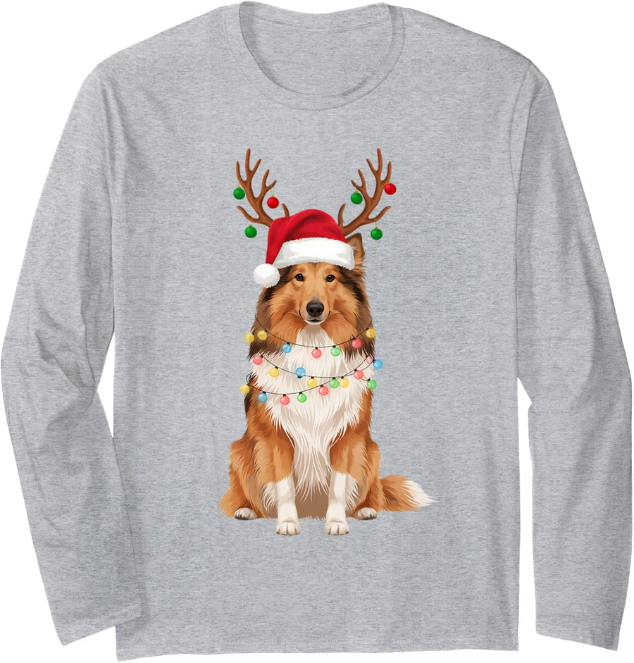 Sheltie Santa Hat Reindeer Ornaments Dog Mom Dad Long Sleeve T-Shirt - Adult Unisex Heather Grey