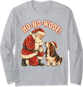 Santa Basset Hound Dog Retro Christmas Dog Ho Ho Woof Long Sleeve T-Shirt - Adult Unisex Heather Grey