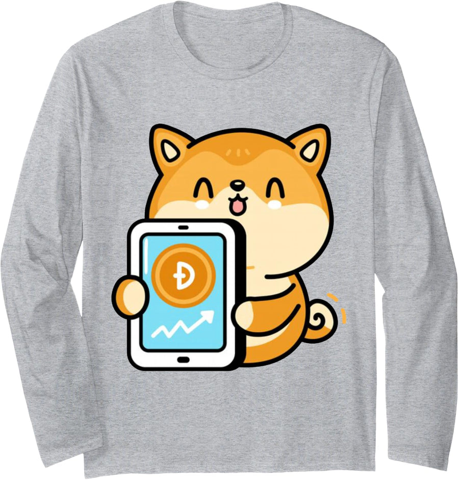Dogecoin Inu Shiba Miner Trader Investor Digital Currency Long Sleeve T-Shirt - Adult Unisex Heather Grey
