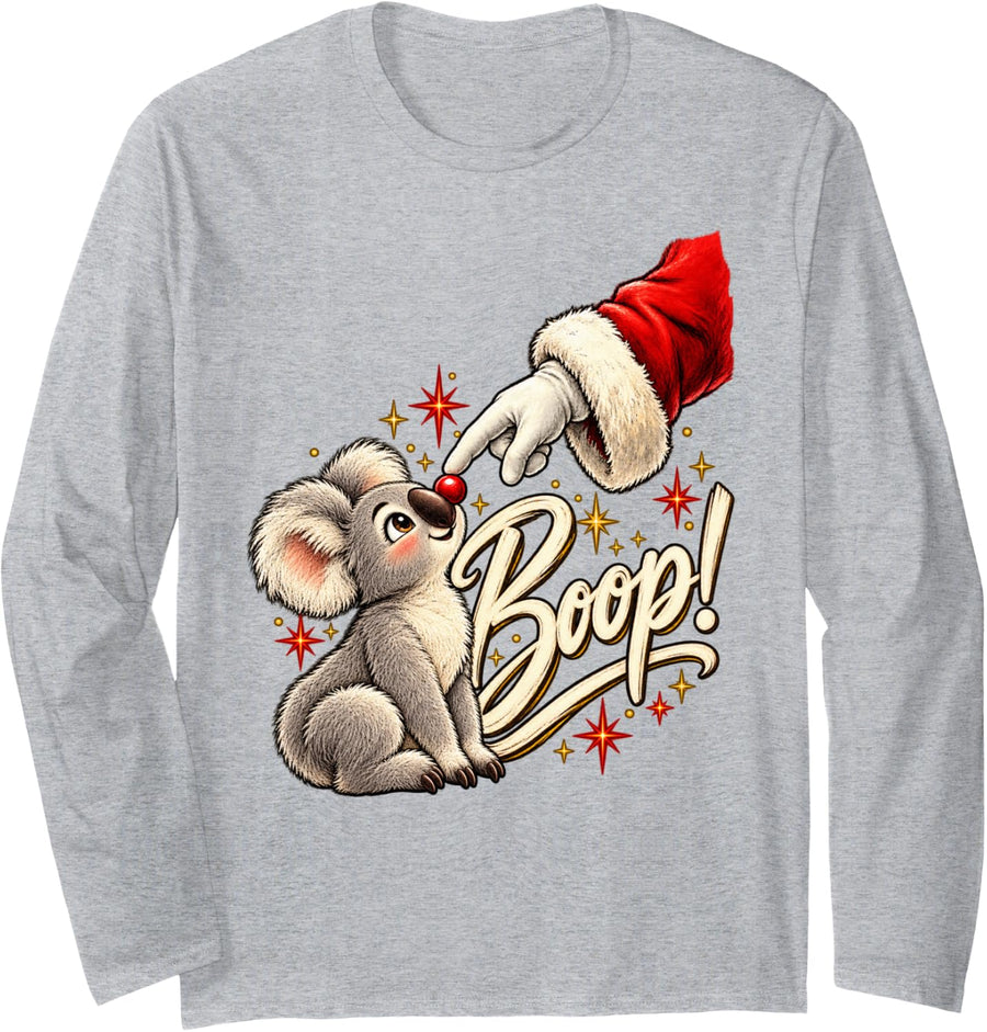 Boop! Koala Happy Santa Christmas Red Nose Men Women Long Sleeve T-Shirt - Adult Unisex Heather Grey