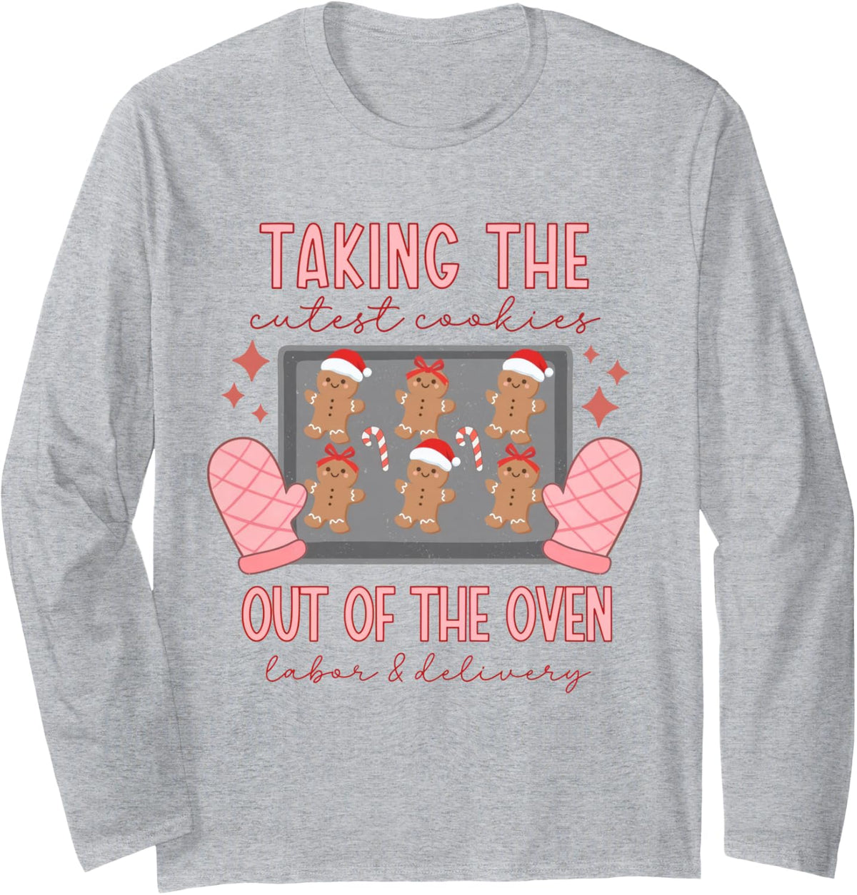 Women Labor and Delivery Nurse Christmas Gingbeaard Holiday Long Sleeve T-Shirt - Adult Unisex Heather Grey
