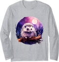 Hedgehog Artwork Wildlife Forest Motif Animal Lovers Nature Long Sleeve T-Shirt - Adult Unisex Heather Grey