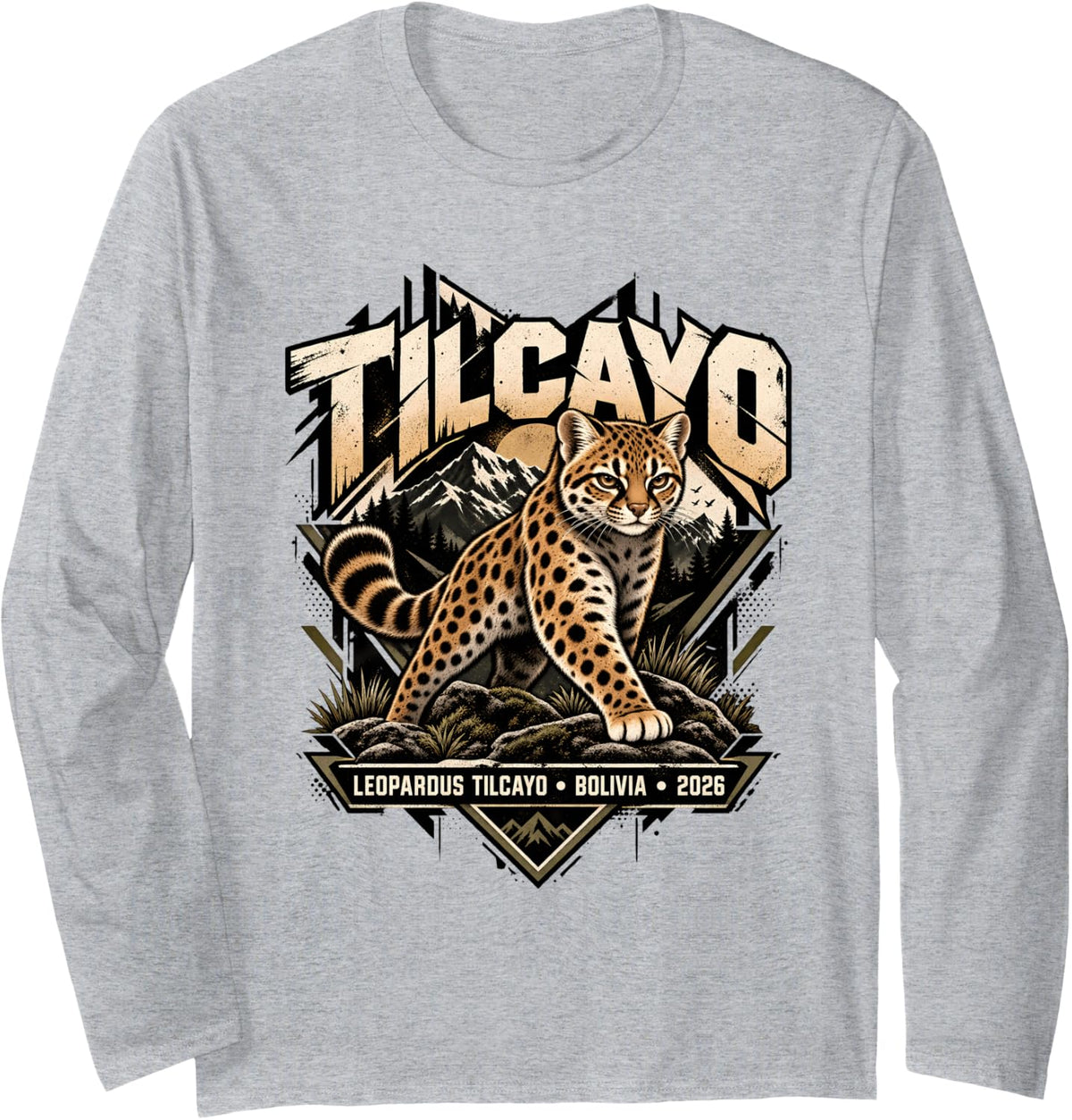 Tilcayo Leopardus Wild Cat Lover New Cat Tilcayo Long Sleeve T-Shirt - Adult Unisex Heather Grey