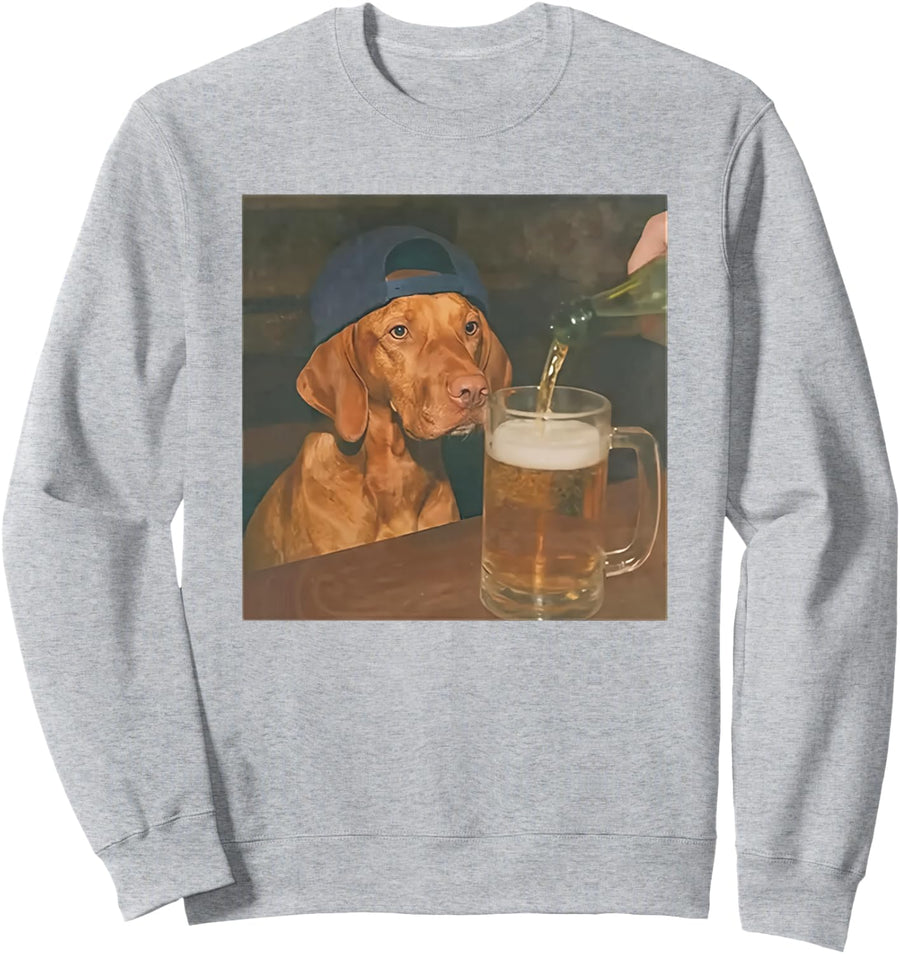 vizsla drinking beer Sweatshirt - Adult Unisex Heather Grey