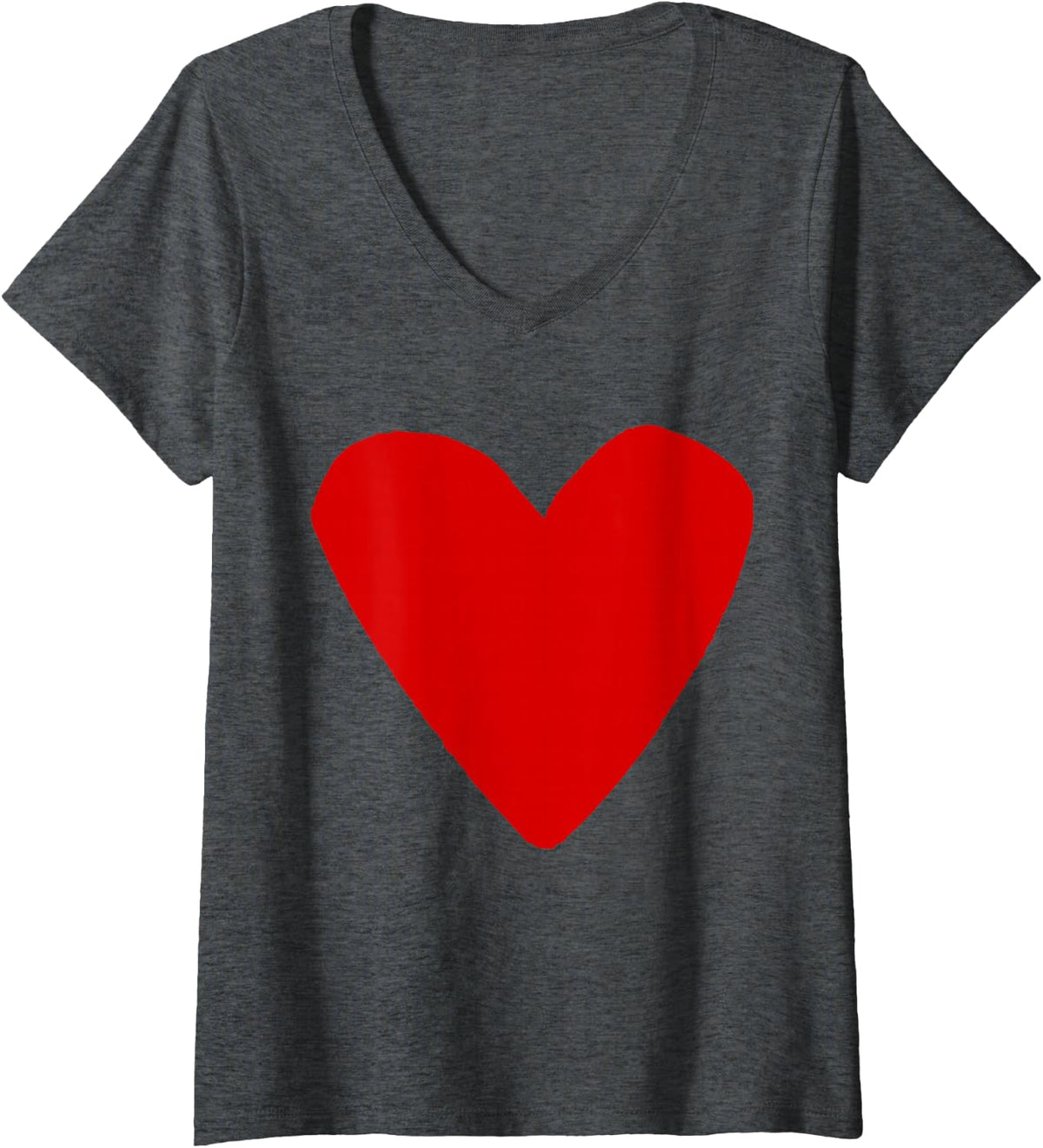 Women's Love Heart Shape Red V-Neck T-Shirt - Dark Heather Grey