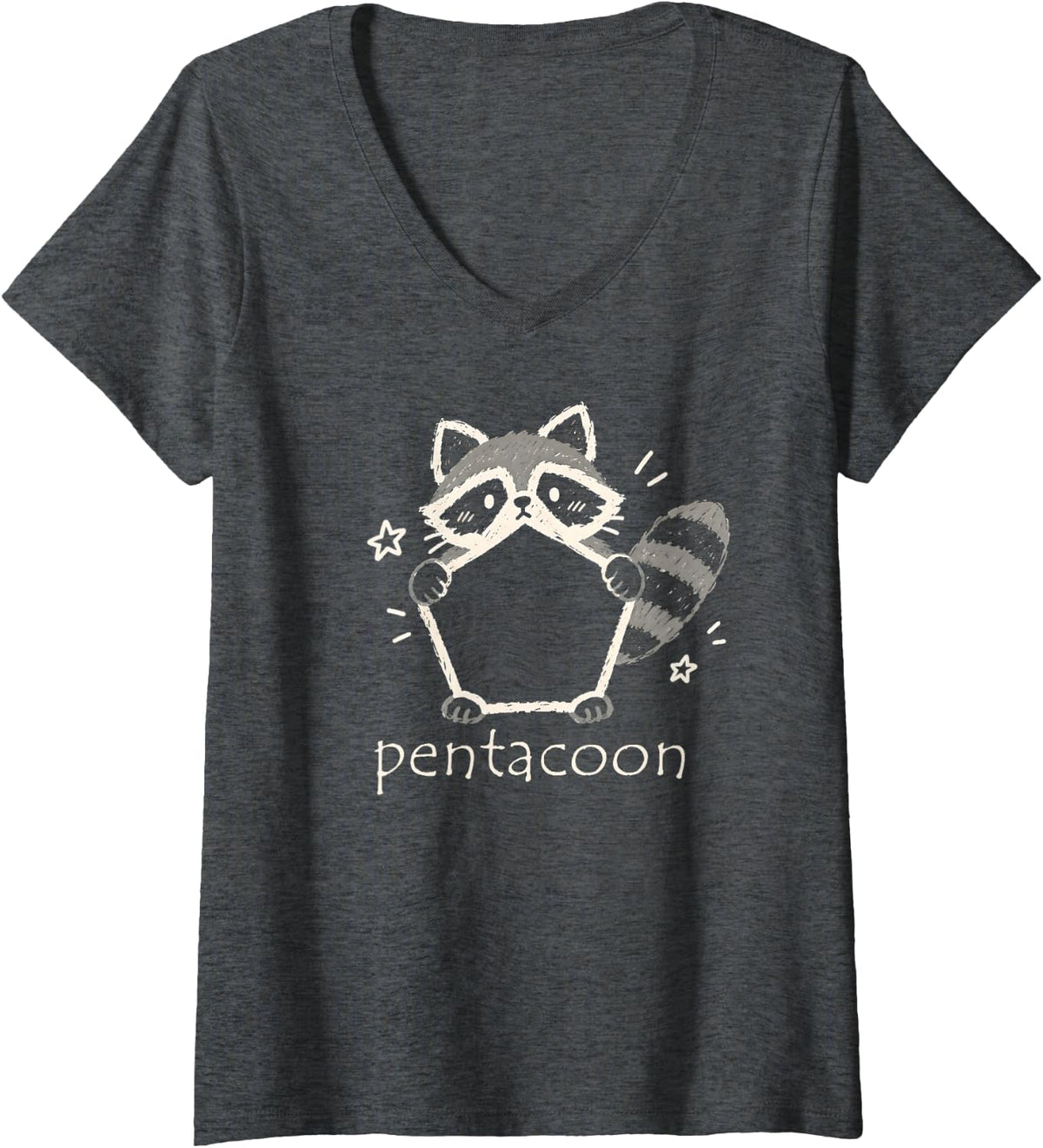 Women's Pentagon Raccoon Pun Pentacoon Geometry Animal Wordplay V-Neck T-Shirt - Dark Heather Grey