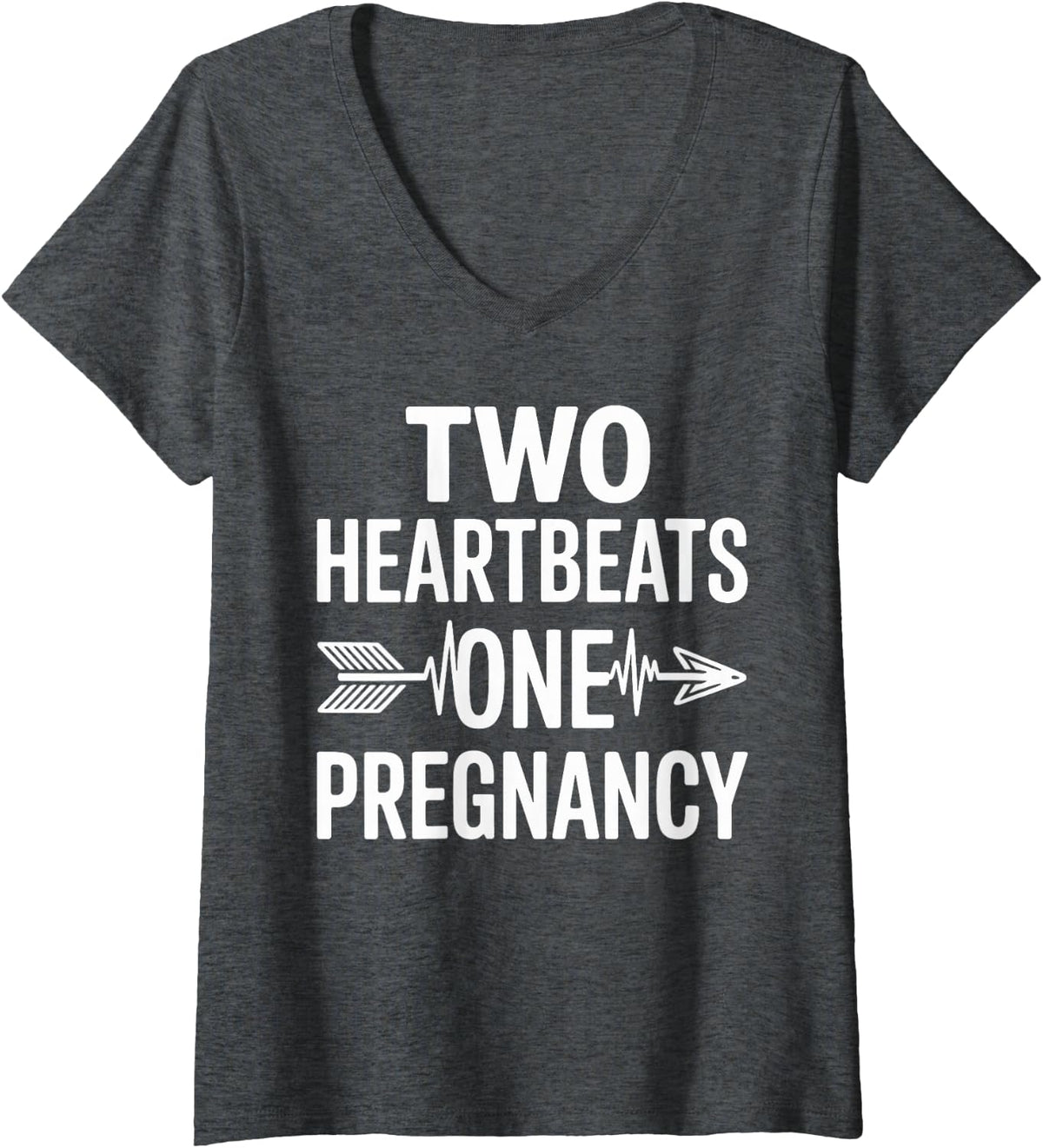 Women's Two Heartbeats One Pregnancy Funny Twin Mom V-Neck T-Shirt - Dark Heather Grey