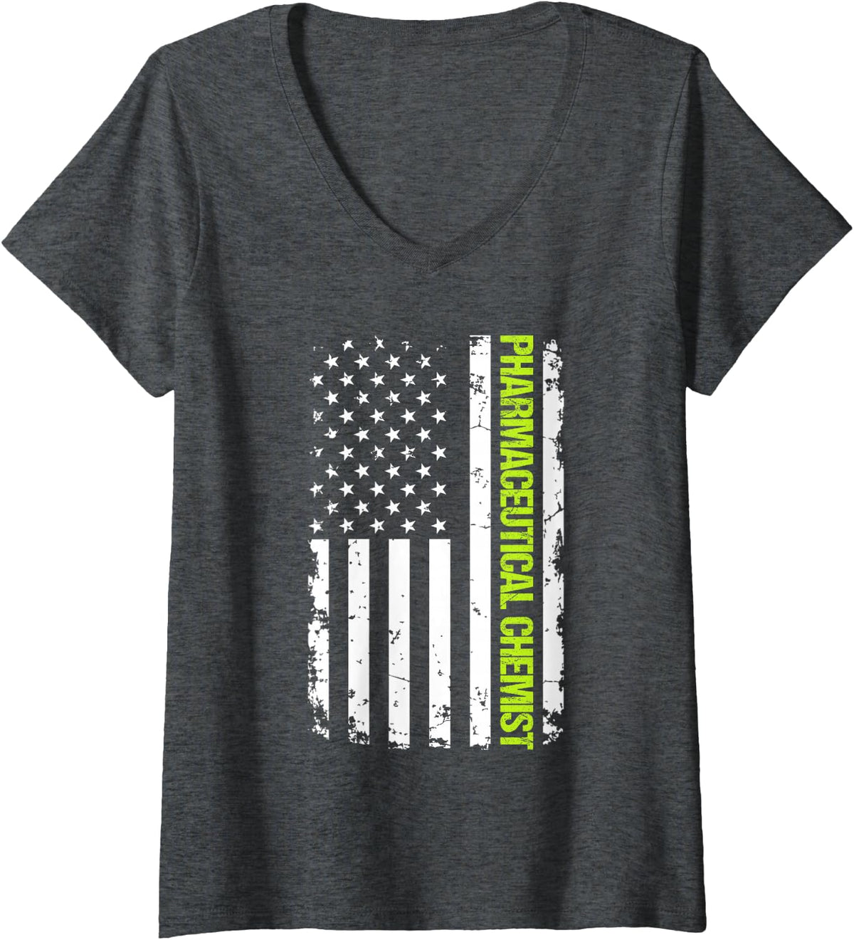 Women's Pharmaceutical Chemist USA Flag V-Neck T-Shirt - Dark Heather Grey