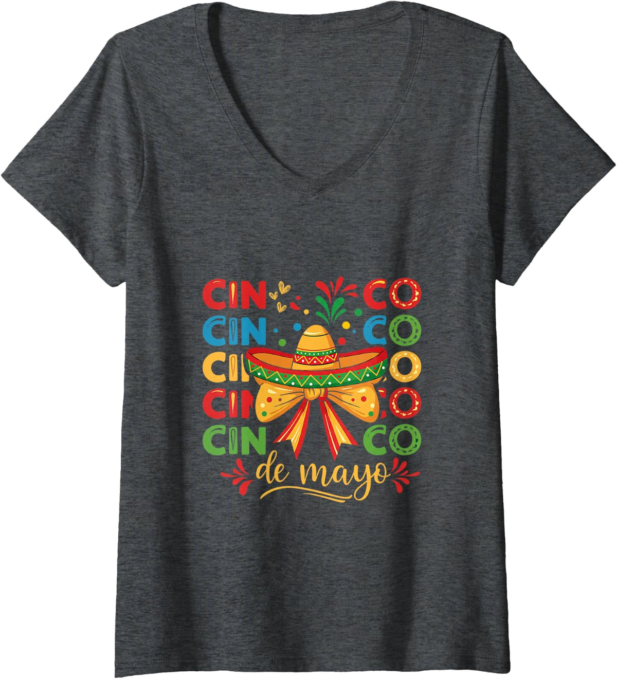 Women's Coquette Bow Cinco De Mayo Sombrero Women Girls Kids V-Neck T-Shirt - Dark Heather Grey