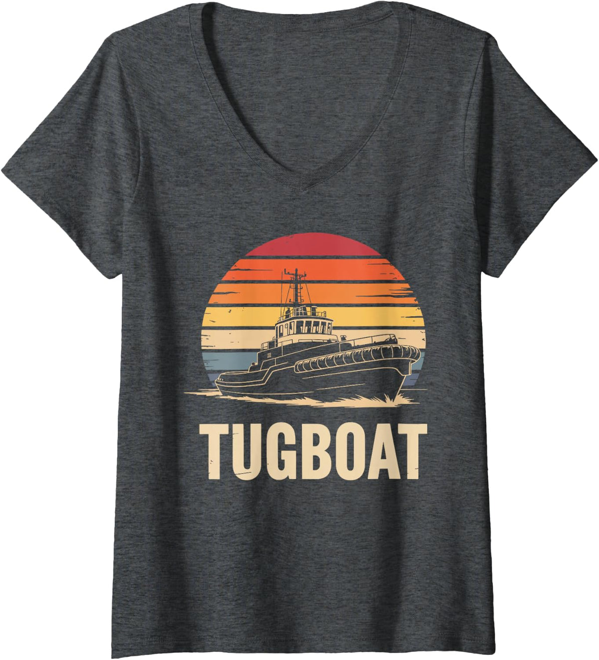 Women's Tow Boat Art for Men Women Kids Captain Tug Boat V-Neck T-Shirt - Dark Heather Grey