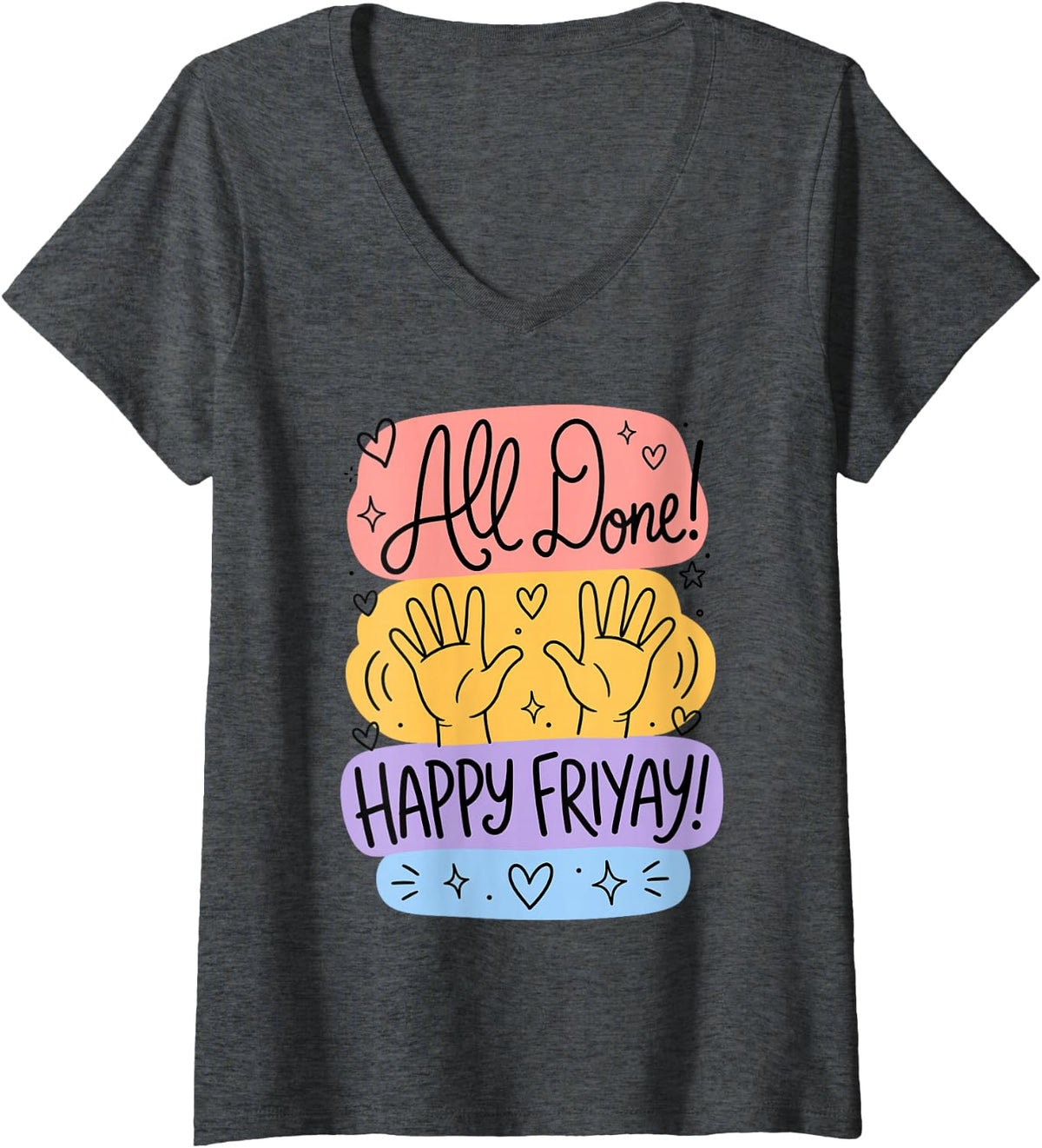 Women's Sped Teacher All Done Friyay ASL Sign Language V-Neck T-Shirt - Dark Heather Grey