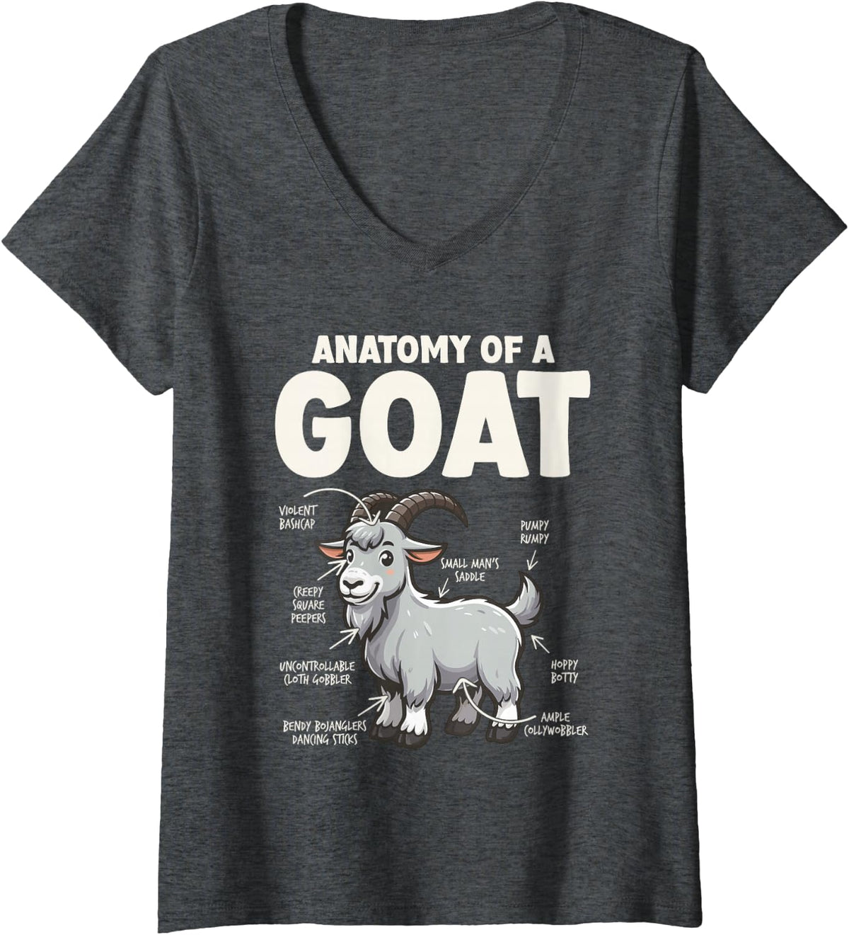 Women's Goat Lover Farmer Anatomy of A Goat Funny Goat V-Neck T-Shirt - Dark Heather Grey