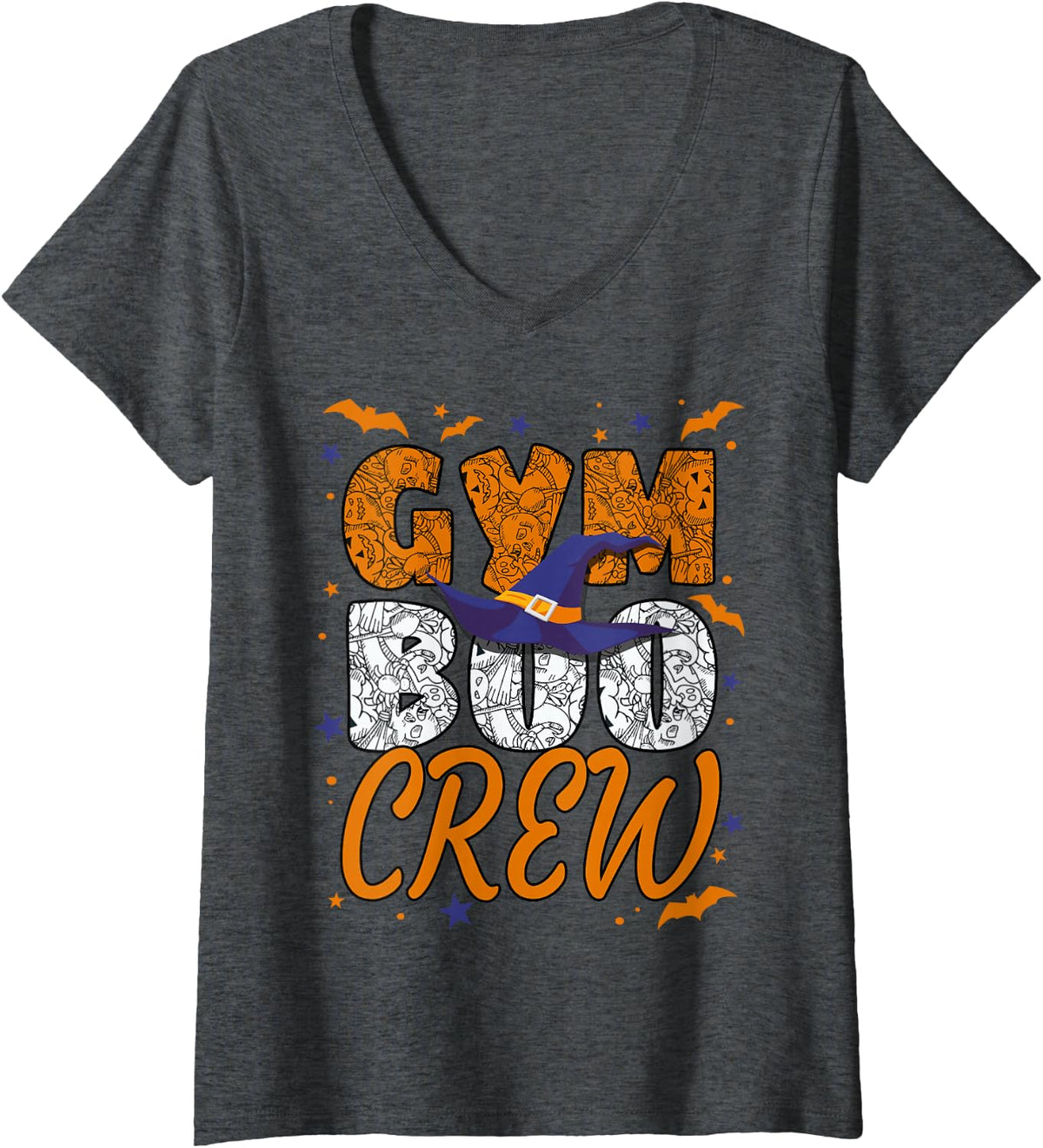 Women's Gym Boo Crew Halloween Gym Teacher Matching V-Neck T-Shirt - Dark Heather Grey