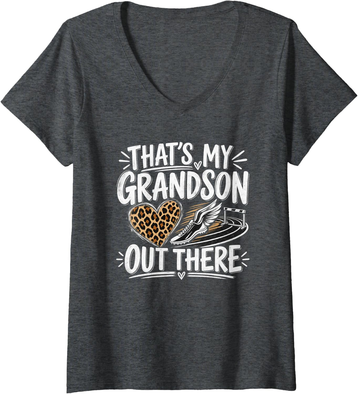 Women's Track Grandma Grandpa Leopard Gift Grandson Family Field V-Neck T-Shirt - Dark Heather Grey