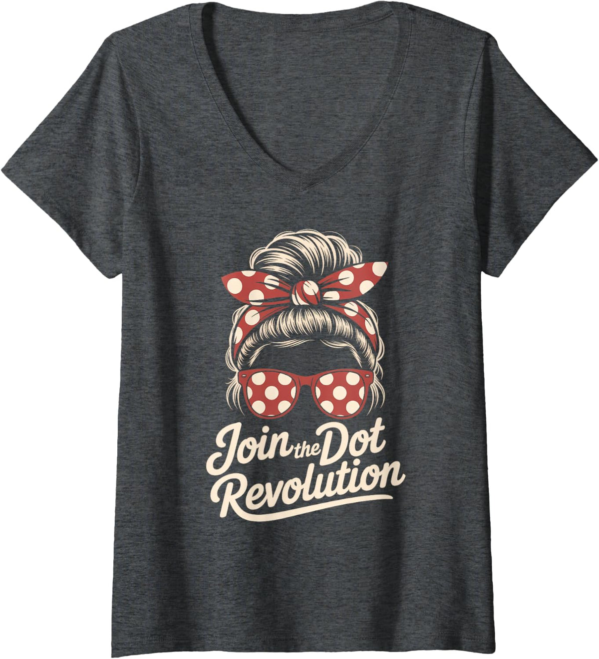 Women's Strong Join Revolution Groovy Learn Motivated Squad P.E Hair V-Neck T-Shirt - Dark Heather Grey