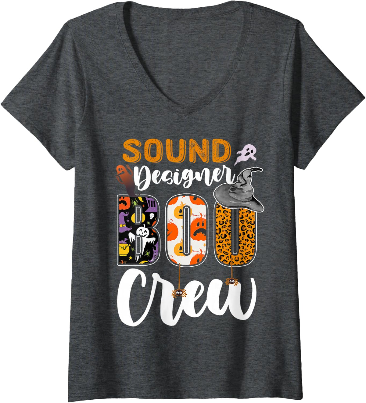 Women's Sound Designer Boo Crew Halloween Costume Matching V-Neck T-Shirt - Dark Heather Grey