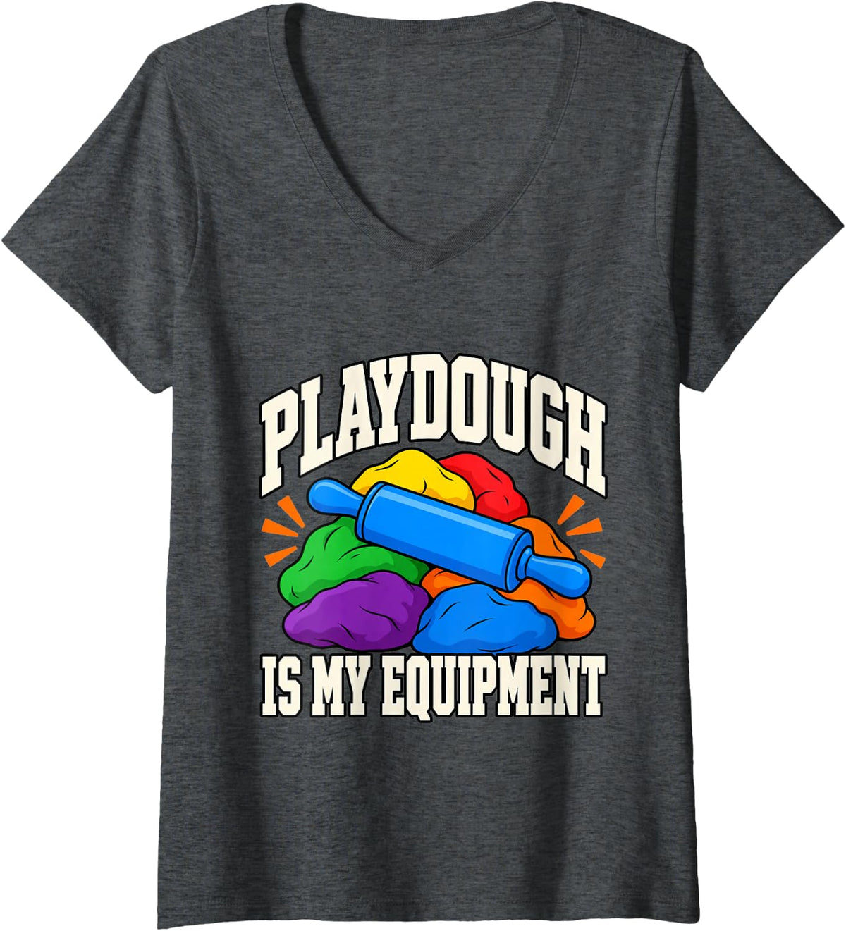 Women's Occupational Therapy Playdough is My Equipment OT Mom Humor V-Neck T-Shirt - Dark Heather Grey
