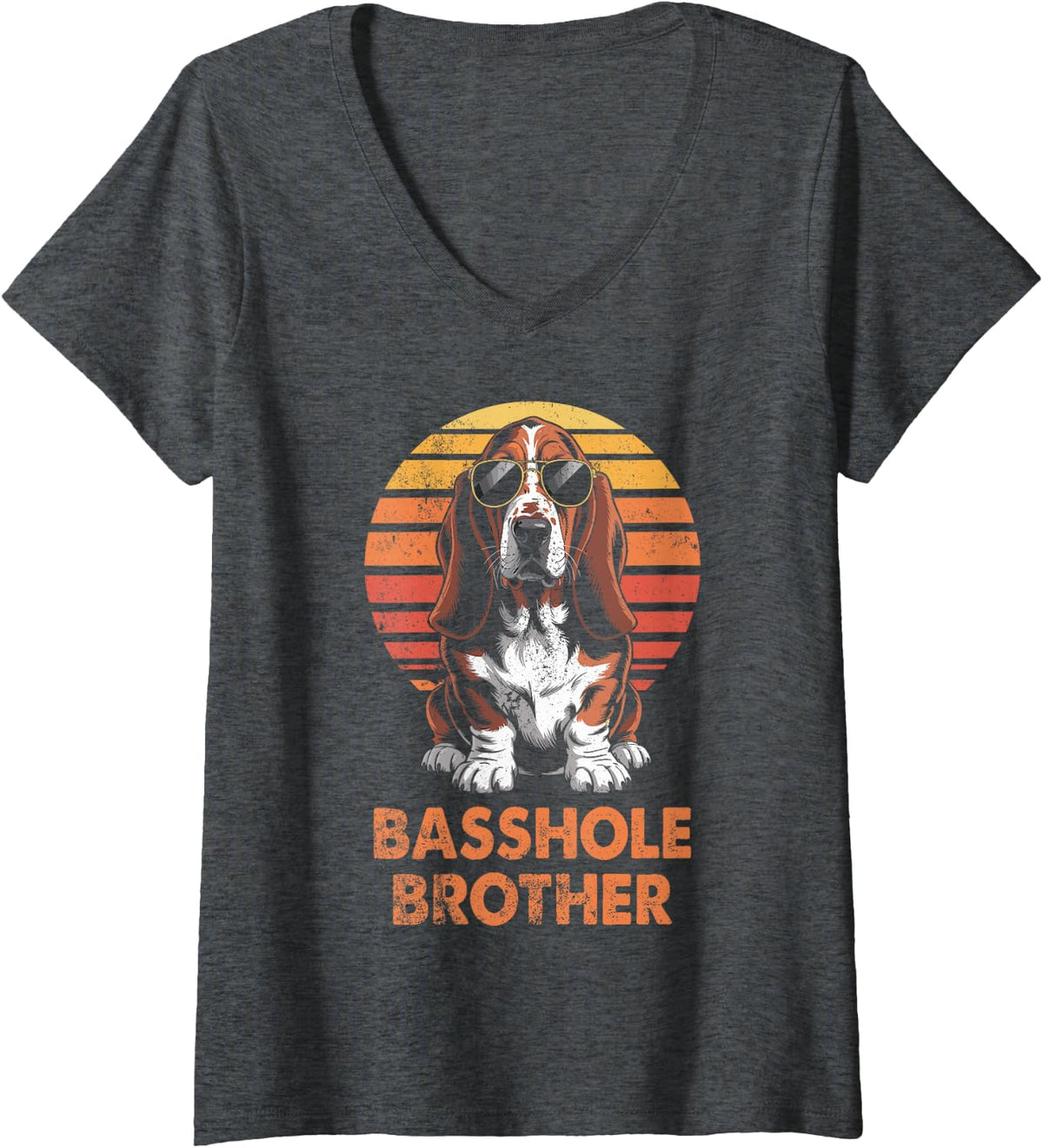 Women's Cool Retro Basset Hound Brother Funny Vintage Dog Owner V-Neck T-Shirt - Dark Heather Grey