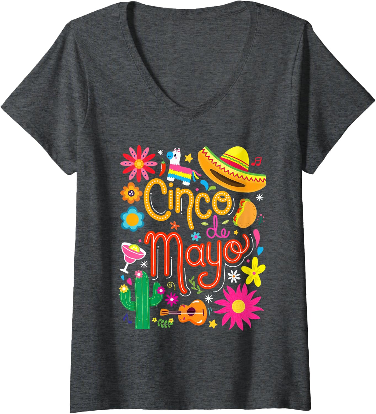 Women's Fiesta Cinco De Mayo Funny Mexican Party 5 De Mayo Men Women V-Neck T-Shirt - Dark Heather Grey