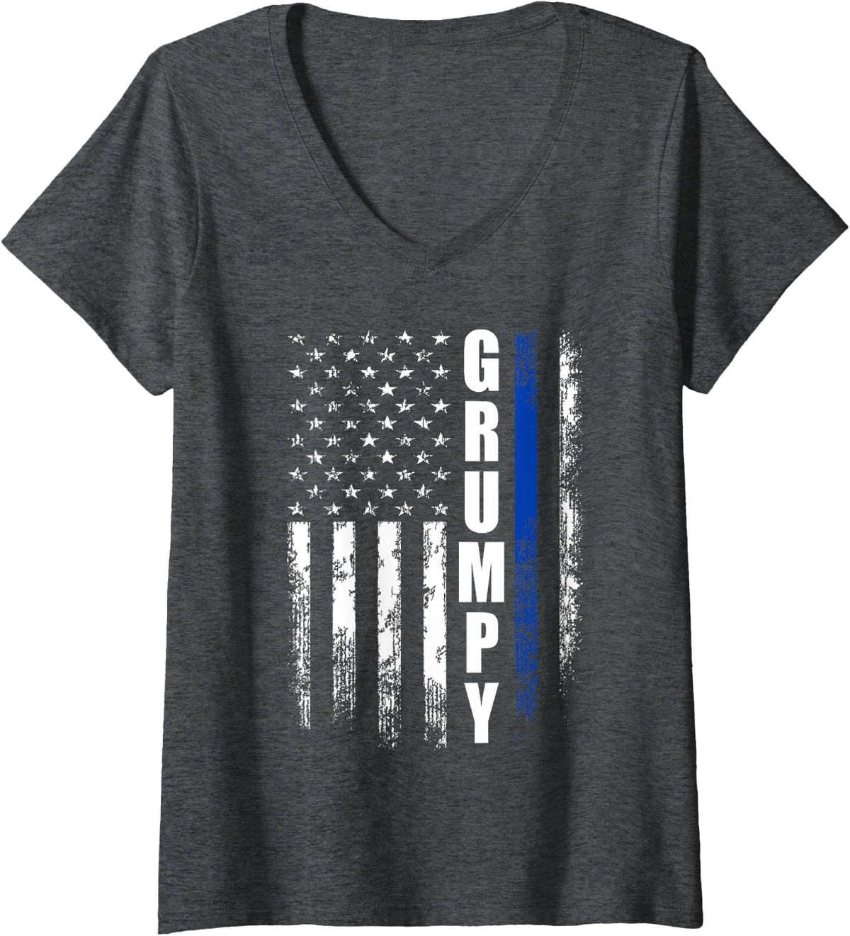 Women's Cop Police Grumpy American Flag Father's Day for Men V-Neck T-Shirt - Dark Heather Grey