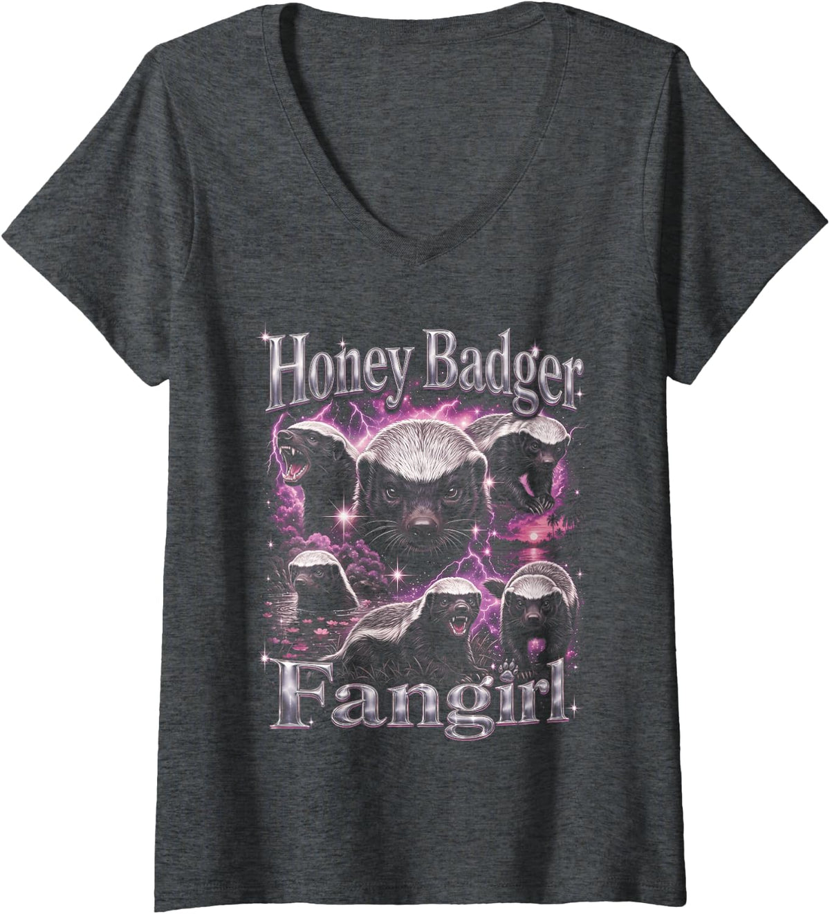 Women's Honey Badger Fangirl Bootleg Womens Girls Honey Badger V-Neck T-Shirt - Dark Heather Grey