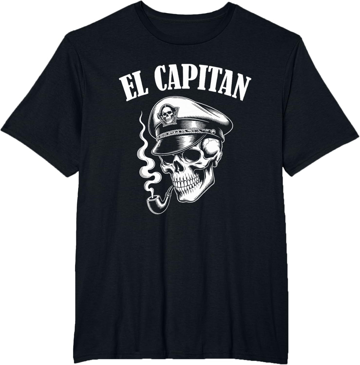 El Capitan Captain Skull Hat Pipe Boat T-Shirt - Black