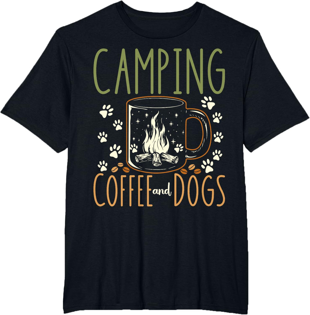 Camping Coffee And Dogs T-Shirt Tee For Outdoor Lovers Dog Owner Gift Tees - Black